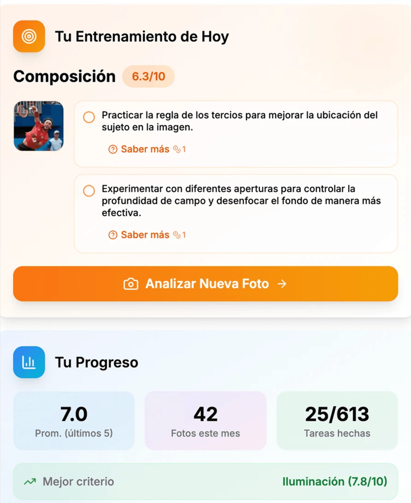 Tu entrenamiento diario con tareas y progreso